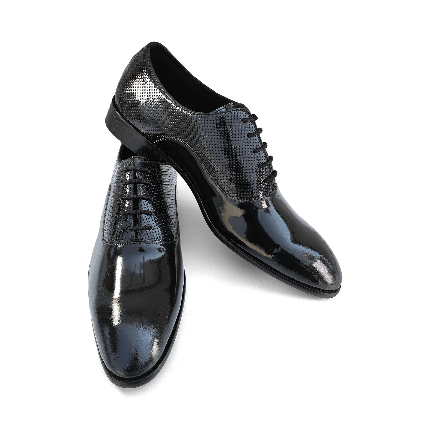Solaz Black Patent Dress Oxford Shoes Made of Real Leather for Men