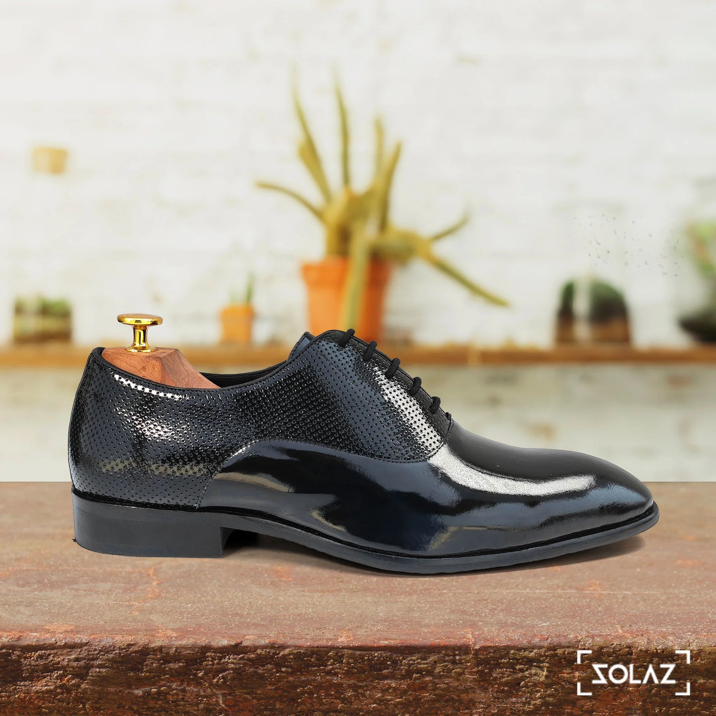 Solaz Black Patent Dress Oxford Shoes Made of Real Leather for Men