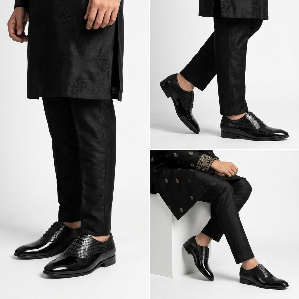 Solaz Black Patent Dress Oxford Shoes Made of Real Leather for Men
