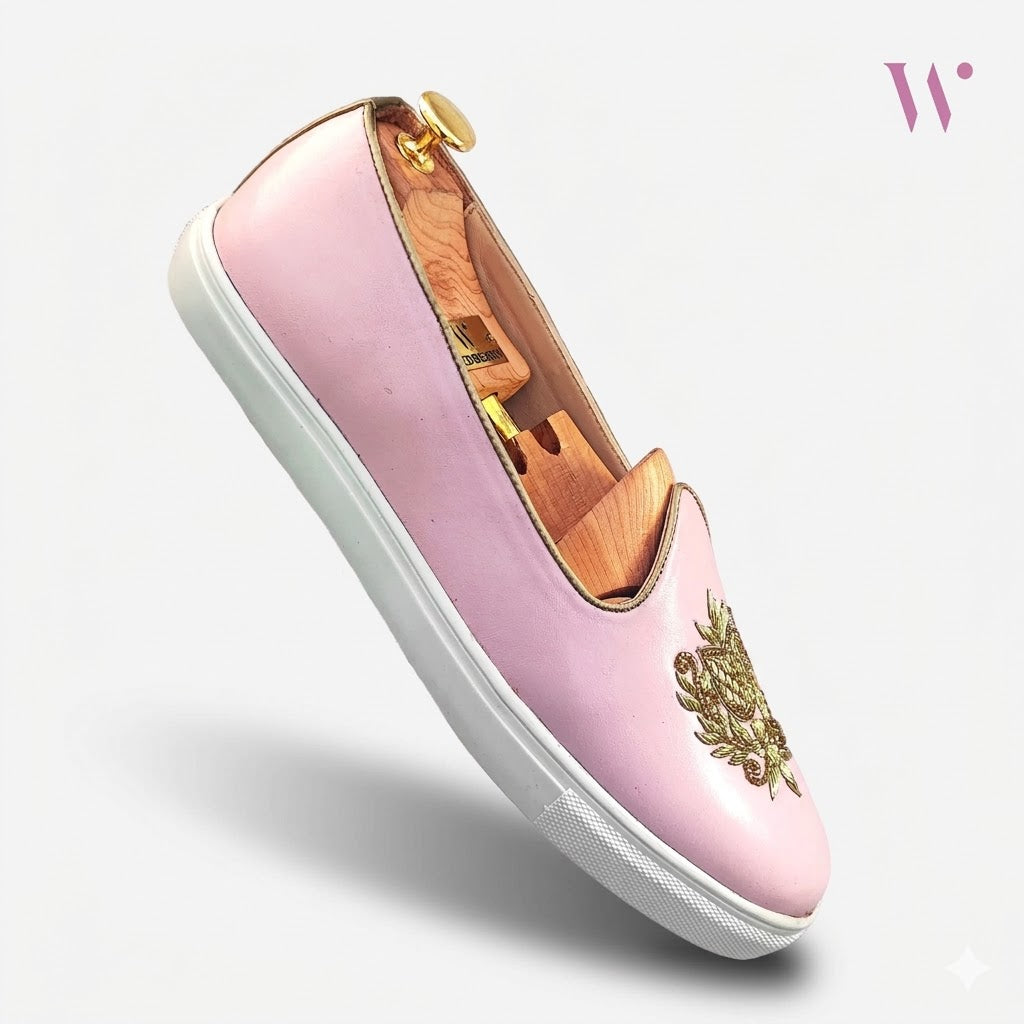 Light Pink Zardozi Handwork Wedding Sneaker Shoes Ethnic Mojari for Men